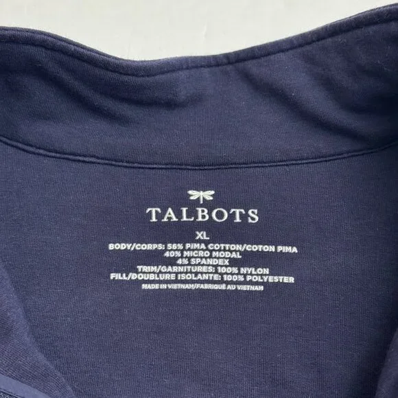 Talbots Navy Blue Pull Over Quarter Zip Sweatshirt Size XL Pima Cotton Preppy - Picture 6 of 9